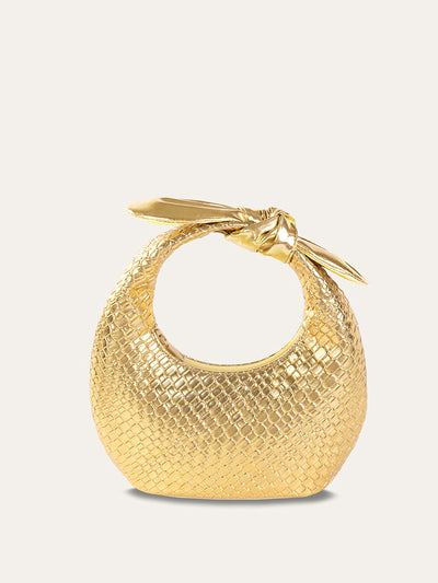 Bolso Tejido Dorado con Asa Anudada Elegante