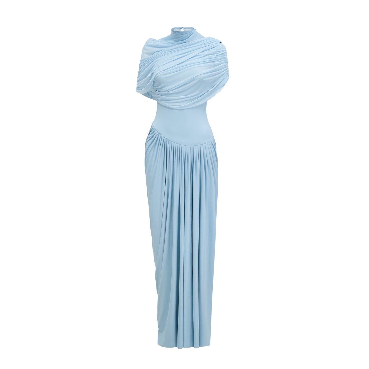 Vestido Maxi Azul Asimétrico Plisado Catherine
